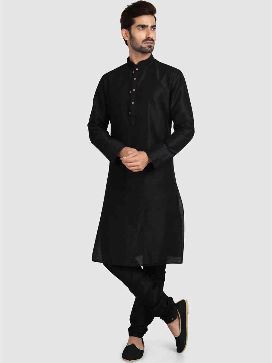 Black Art Silk Plain Festival Kurta