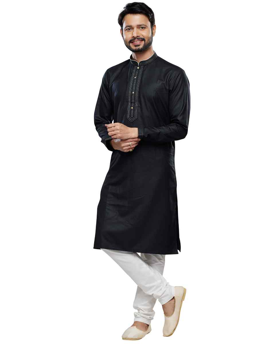 Black Art Silk Printed Festival Casual Kurta