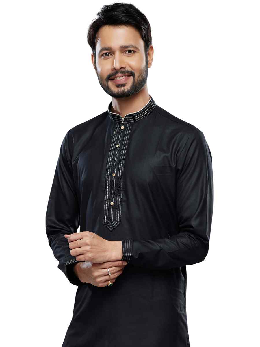 Black Art Silk Printed Festival Casual Kurta