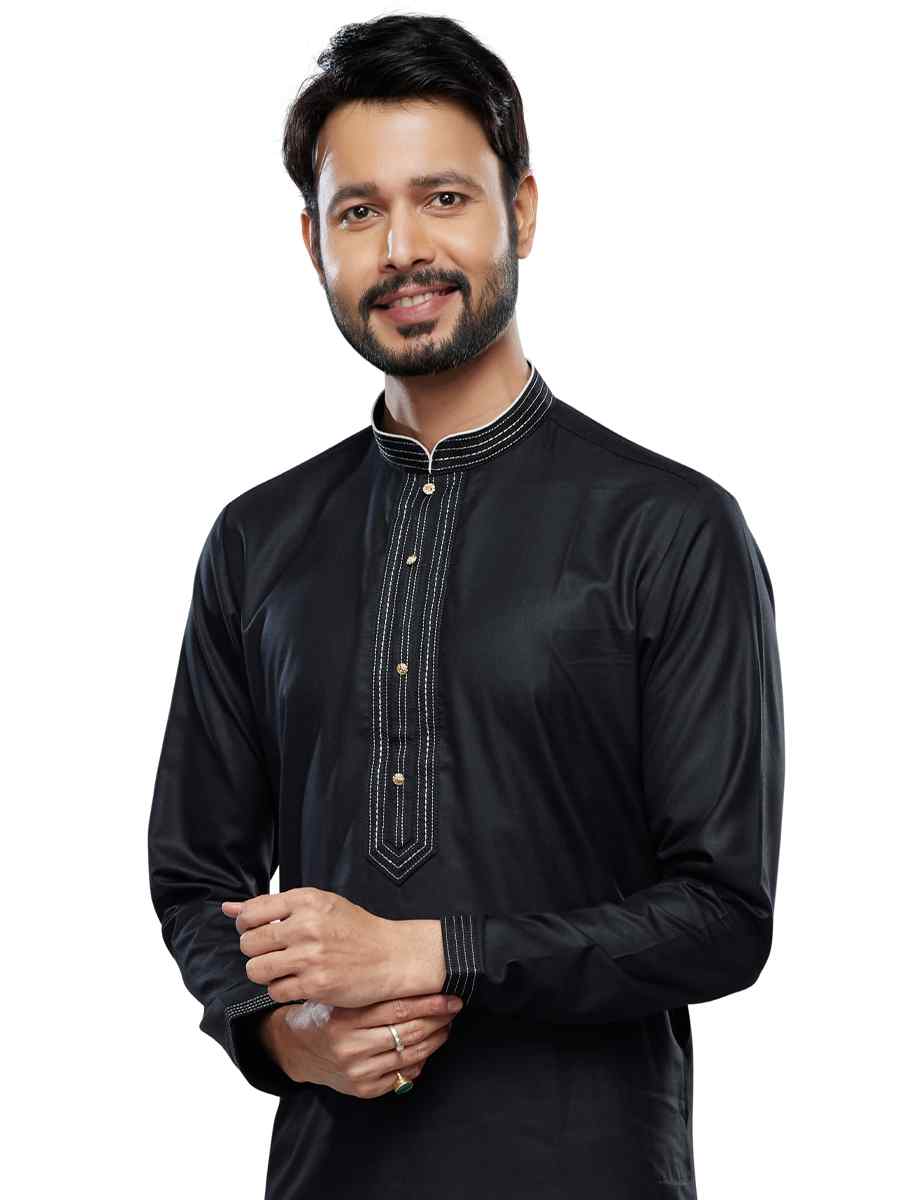 Black Art Silk Printed Festival Casual Kurta