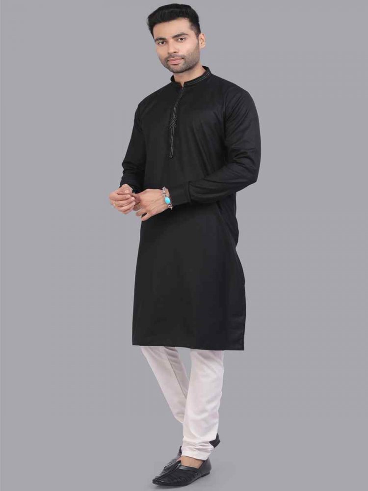 Black Art Silk Printed Festival Casual Kurta