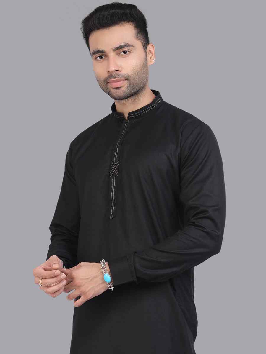 Black Art Silk Printed Festival Casual Kurta