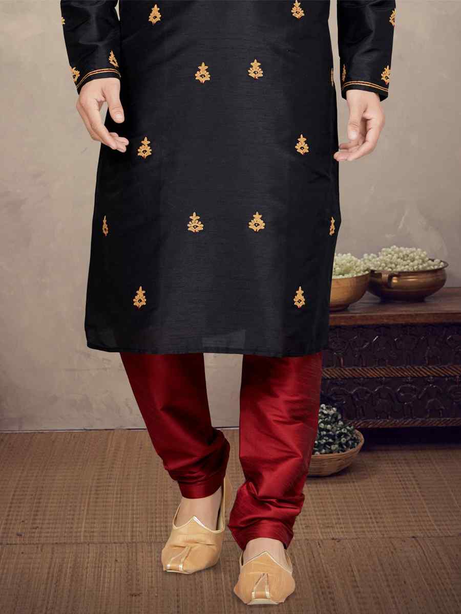 Black Art Silk Woven Festival Mehendi Kurta