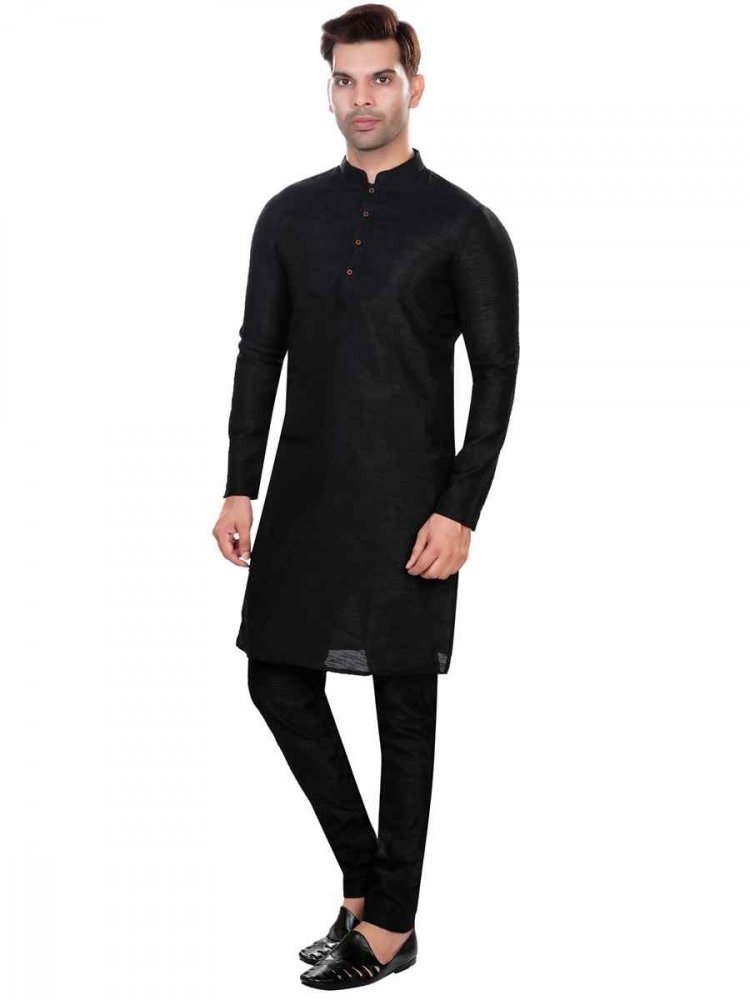 Black Art Silk Woven Festival Party Kurta