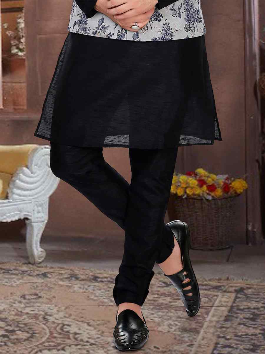 Black Art Silk Woven Festival Party Kurta