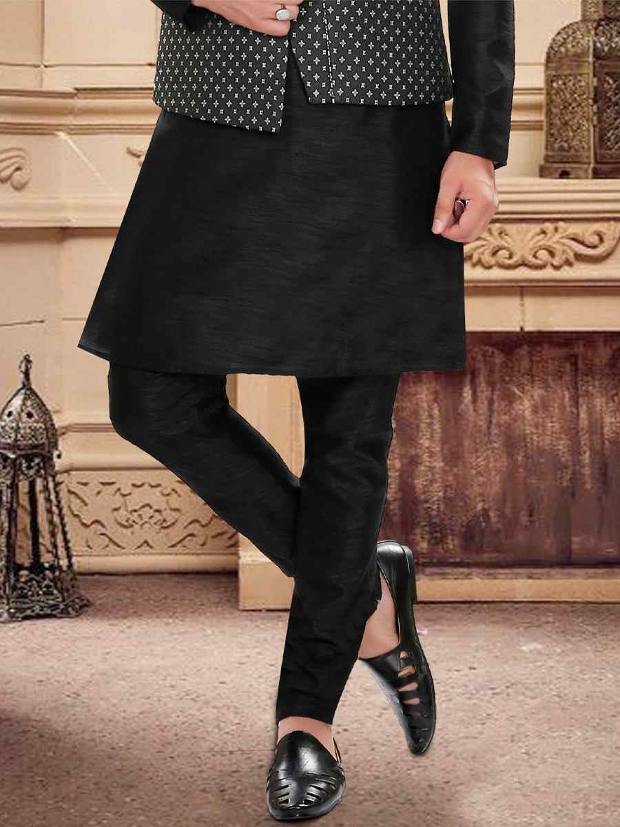 Black Art Silk Woven Festival Party Kurta