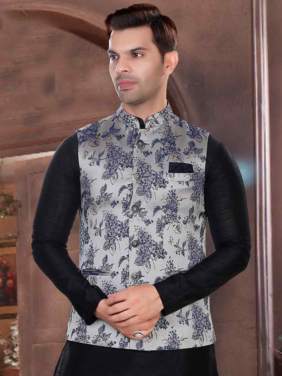 Black Art Silk Woven Festival Party Kurta