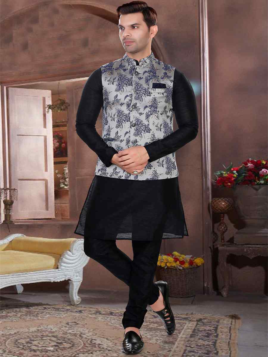 Black Art Silk Woven Festival Party Kurta