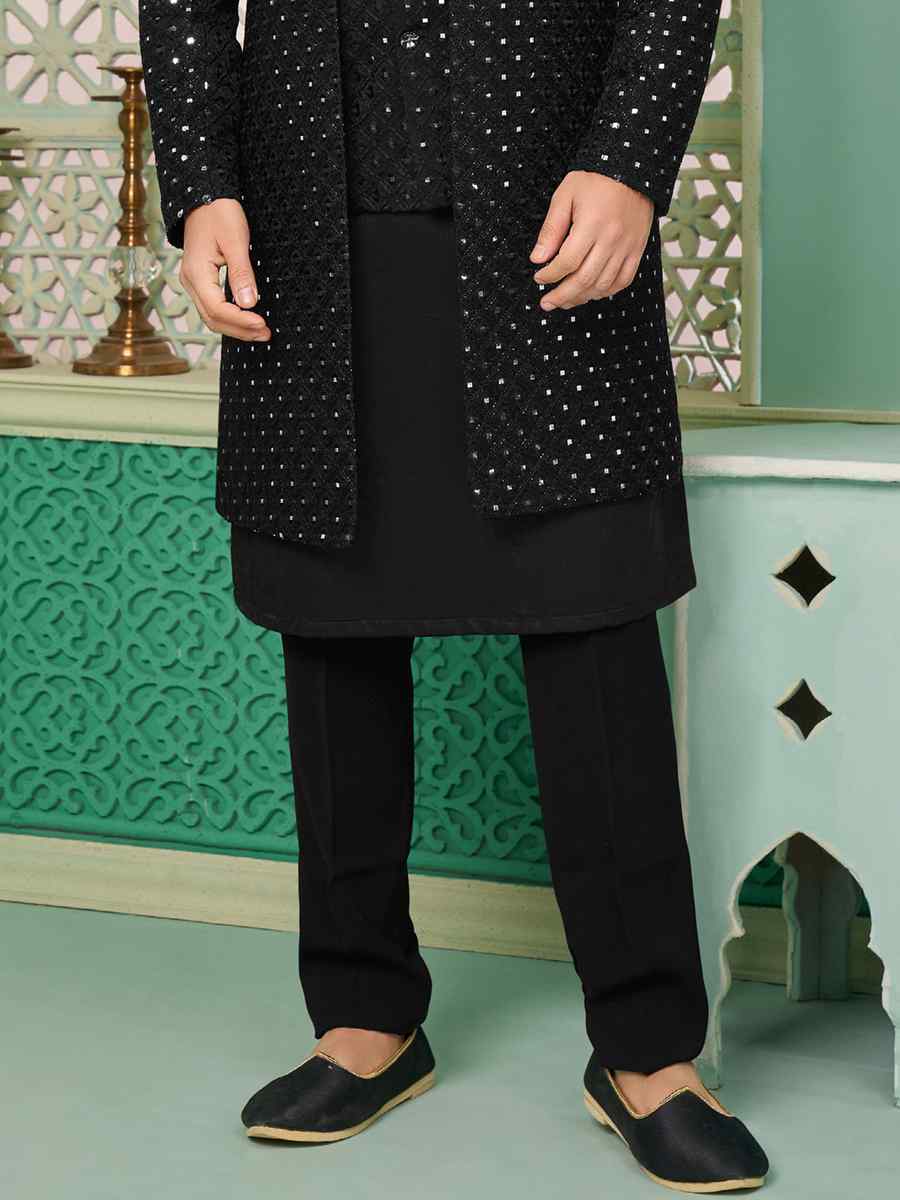 Black Art Velvet Embroidered Festival Wedding Sherwani