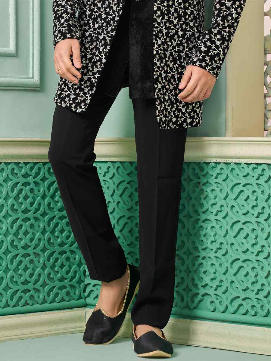 Black Art Velvet Embroidered Festival Wedding Sherwani