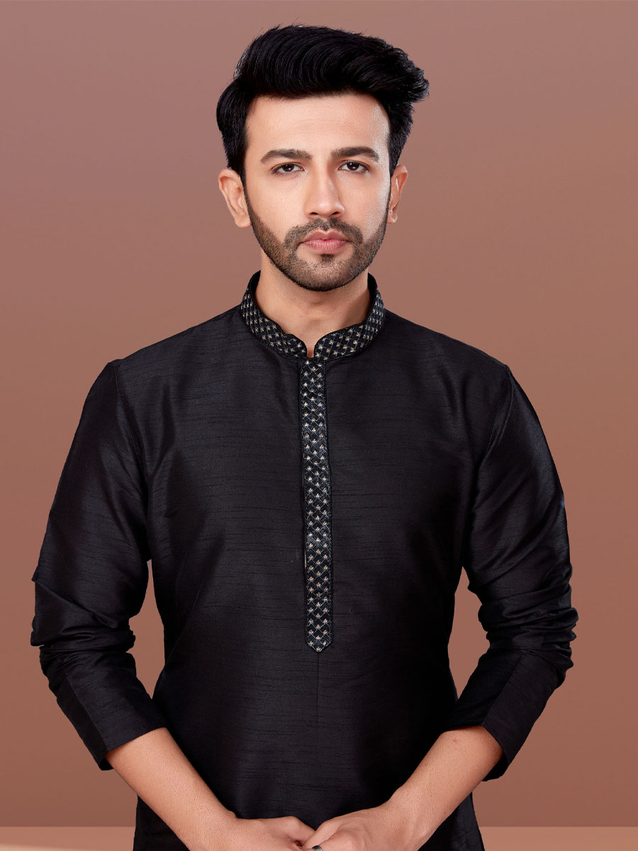 Black Banarasi Dhupion Woven Festival Kurta