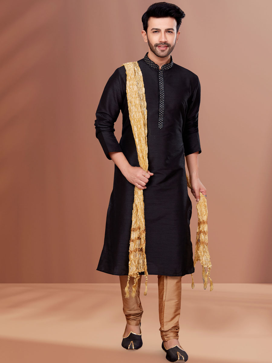 Black Banarasi Dhupion Woven Festival Kurta