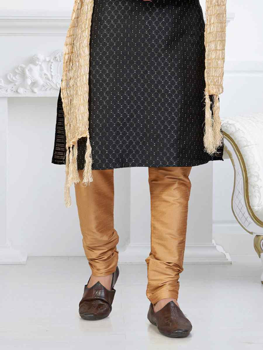 Black Banarasi Jackard Embroidery Festival Wedding Party Mens Kurta