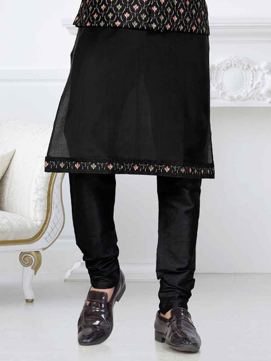 Black Banarasi Jackard Embroidery Festival Wedding Party Mens Kurta with Jacket