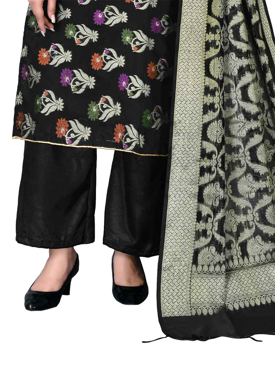 Black Banarasi Jacquard Embroidered Festival Wedding Pant Salwar Kameez