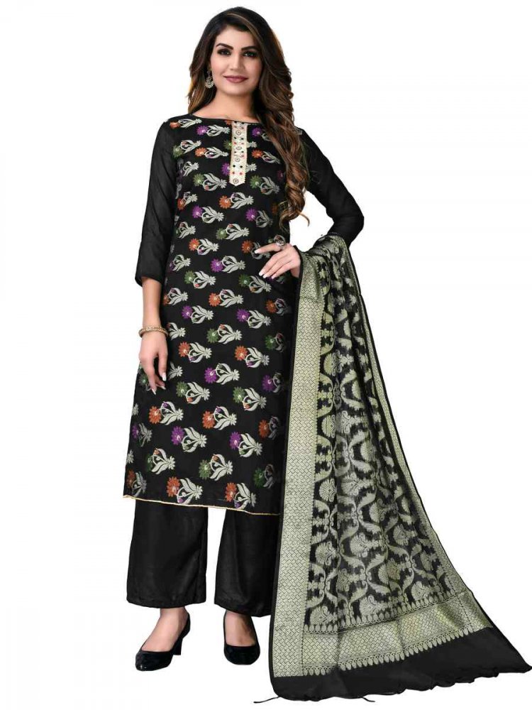 Black Banarasi Jacquard Embroidered Festival Wedding Pant Salwar Kameez