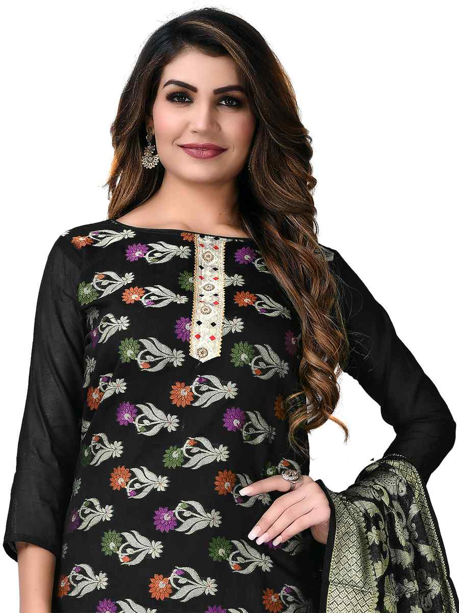 Black Banarasi Jacquard Embroidered Festival Wedding Pant Salwar Kameez