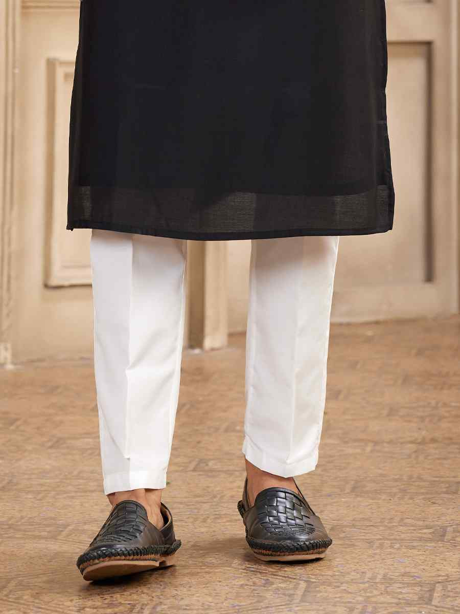 Black Banarasi Silk Embroidered Festival Party Kurta