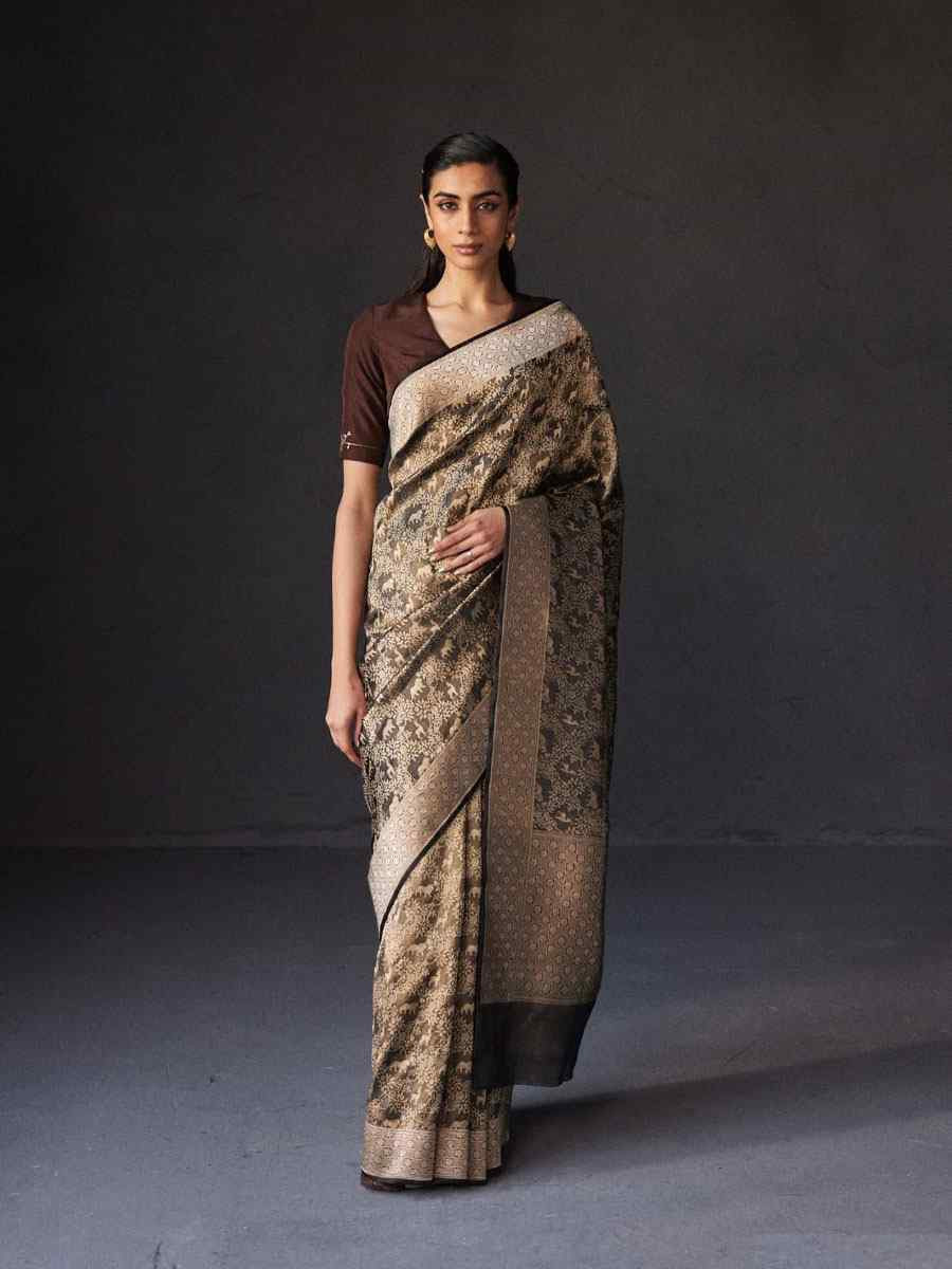 Black Banarasi Silk Handwoven Festival Wedding Fancy Heavy Border Saree