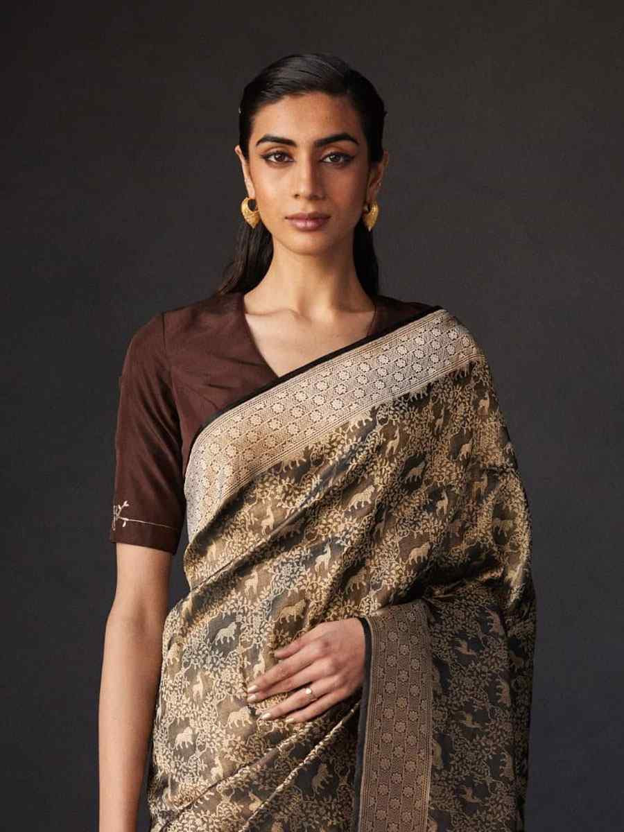 Black Banarasi Silk Handwoven Festival Wedding Fancy Heavy Border Saree