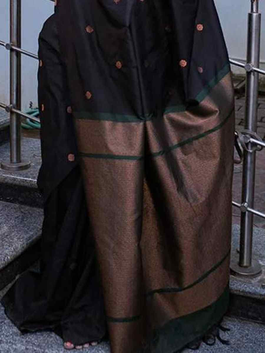 Black Banarasi Silk Handwoven Party Festival Wedding Traditional Fancy Classic Style Sarees