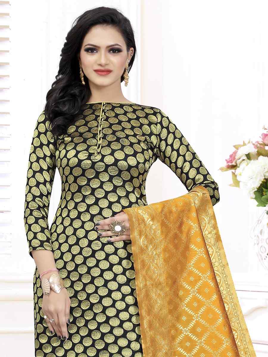 Black Banarasi Silk Handwoven Wedding Festival Churidar Salwar Kameez