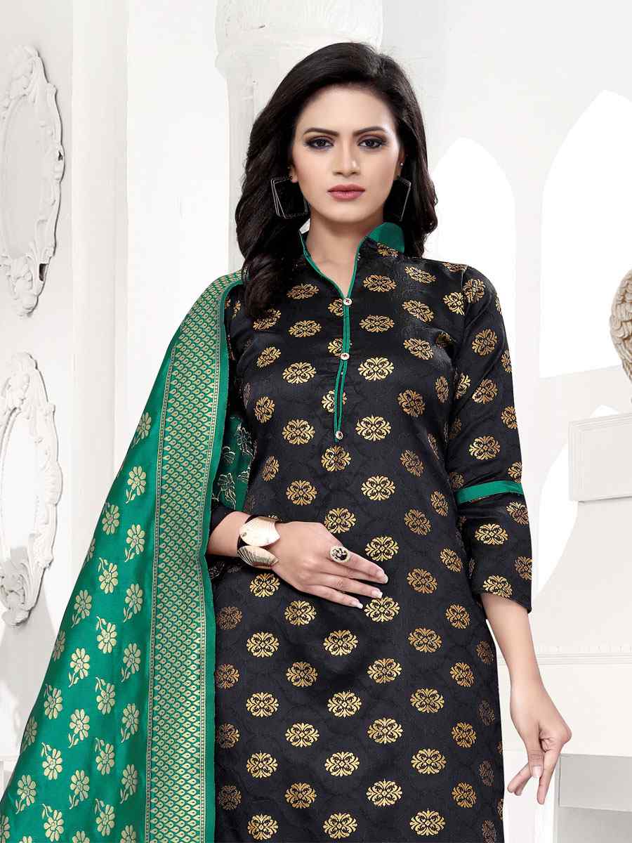 Black Banarasi Silk Handwoven Wedding Festival Churidar Salwar Kameez