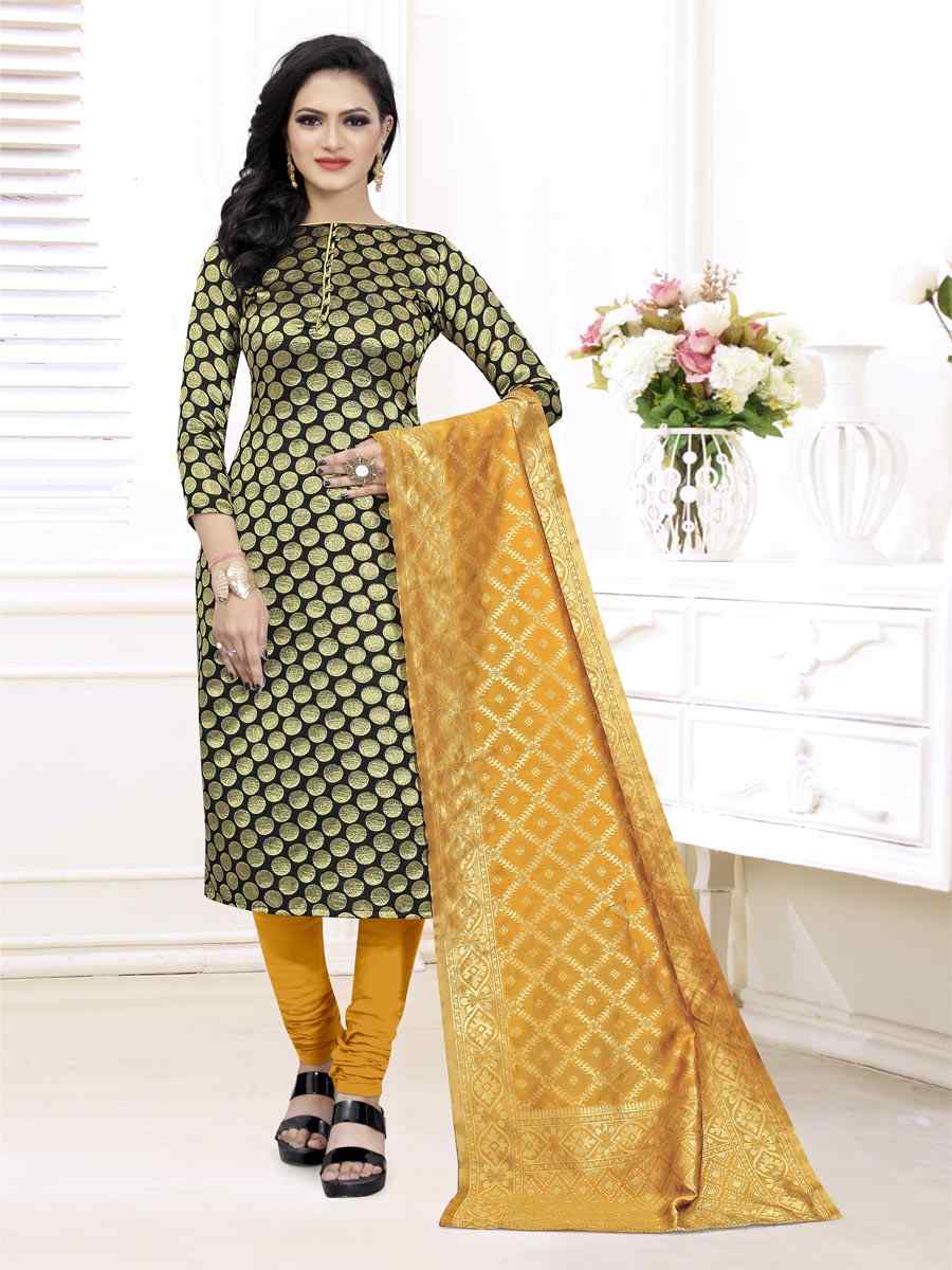 Black Banarasi Silk Handwoven Wedding Festival Churidar Salwar Kameez