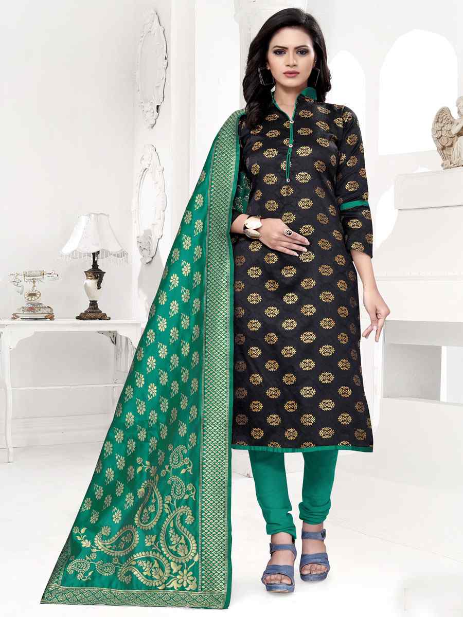 Black Banarasi Silk Handwoven Wedding Festival Churidar Salwar Kameez