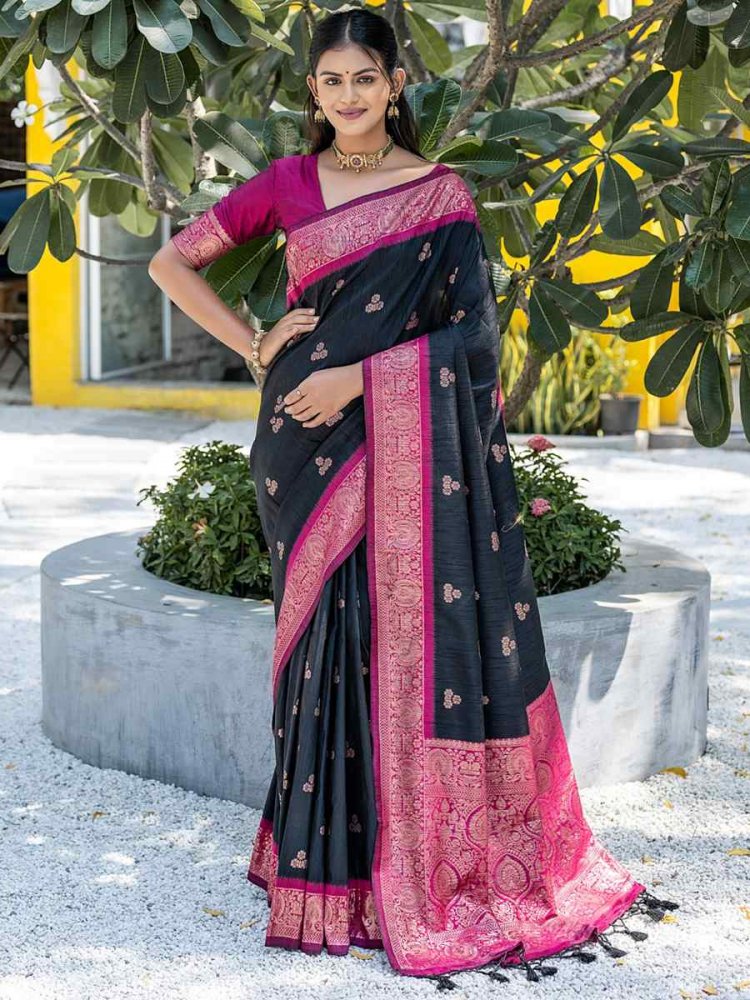 Black Banarasi Silk Handwoven Wedding Festival Heavy Border Saree