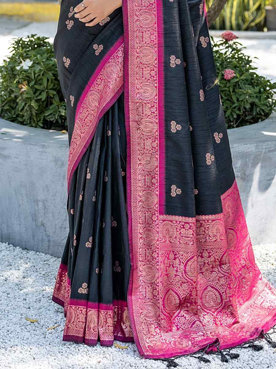 Black Banarasi Silk Handwoven Wedding Festival Heavy Border Saree