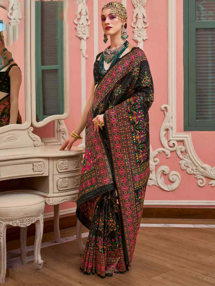 Image of Black Banarasi Silk Zari Handwoven Casual Reception Festival Wedding Fancy Classic Style Sarees