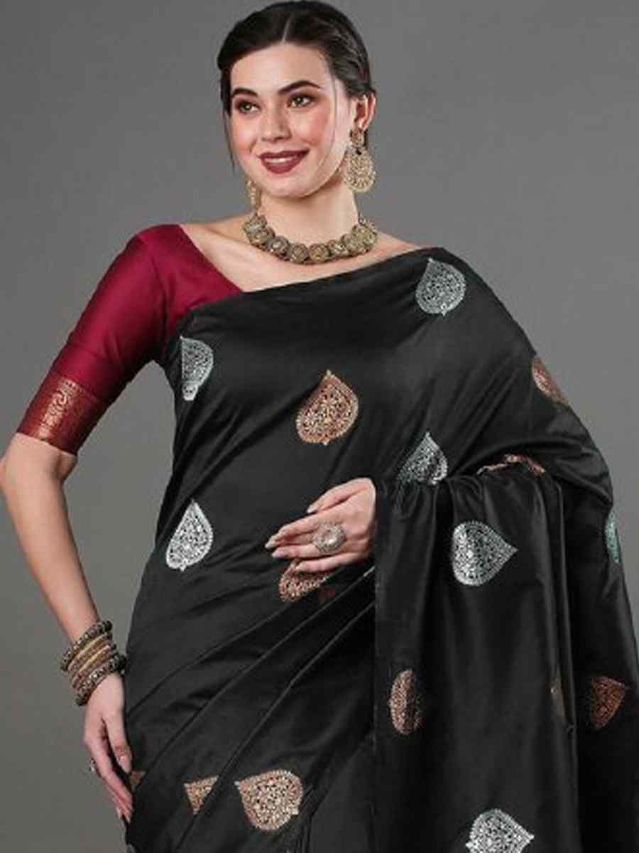 Black Banarasi Soft Silk Handwoven Casual Festival Classic Style Saree