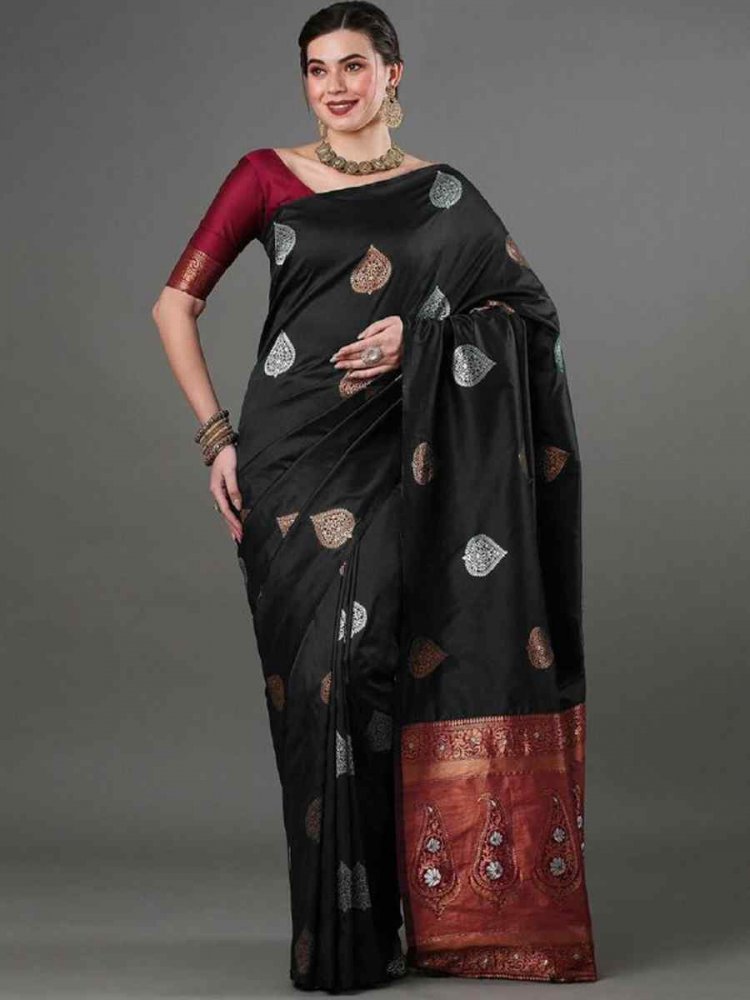 Black Banarasi Soft Silk Handwoven Casual Festival Classic Style Saree