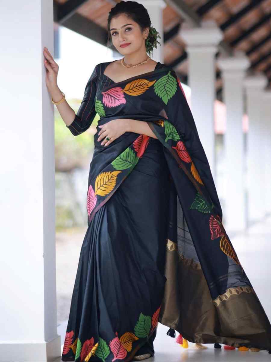 Black Banarasi Soft Silk Handwoven Festival Casual Heavy Border Saree