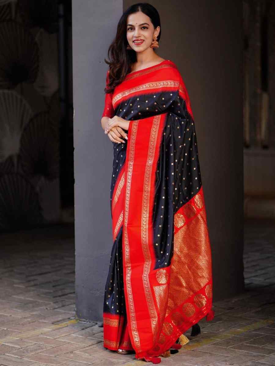 Black Banarasi Soft Silk Handwoven Wedding Festival Heavy Border Saree