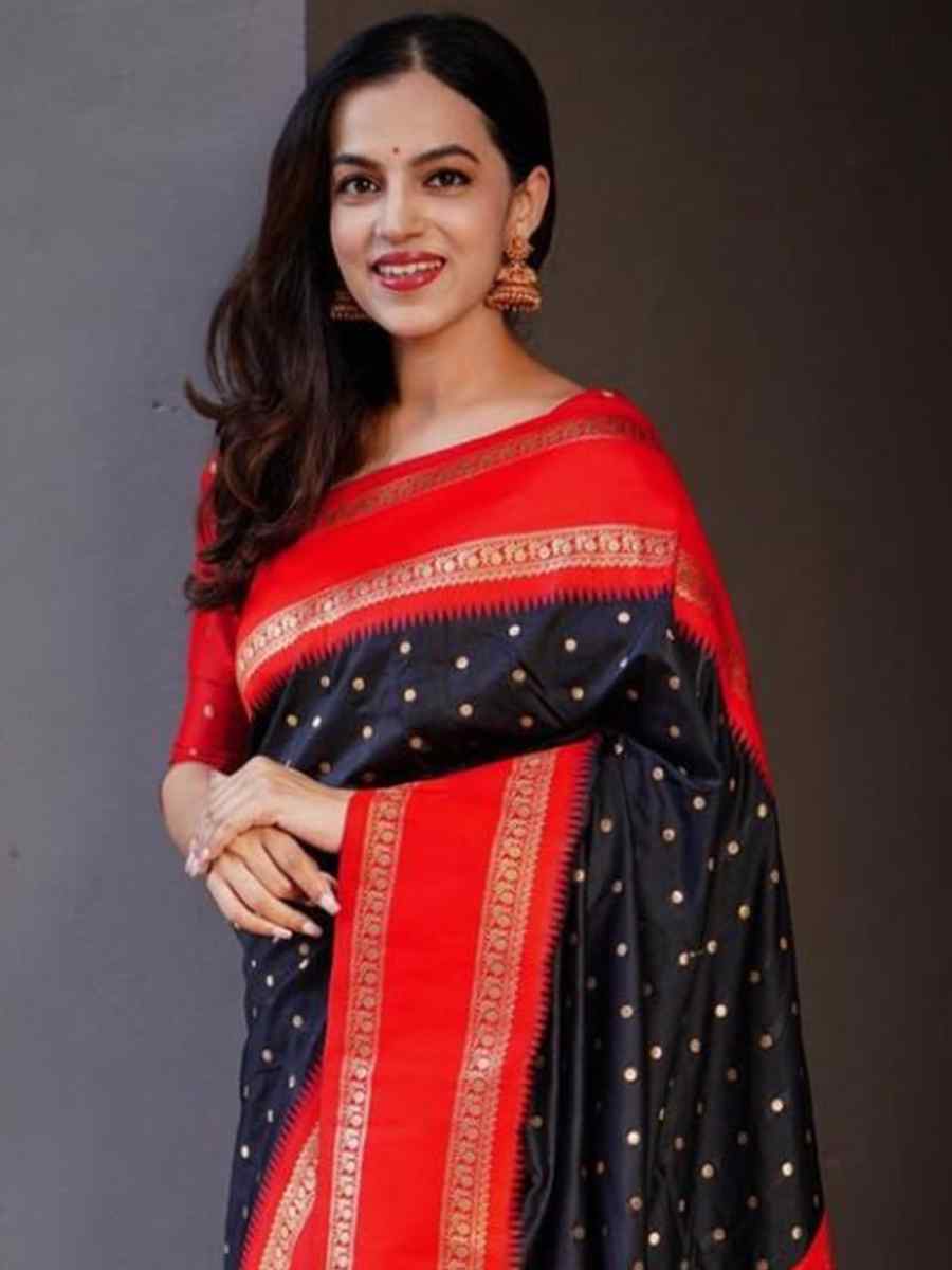 Black Banarasi Soft Silk Handwoven Wedding Festival Heavy Border Saree