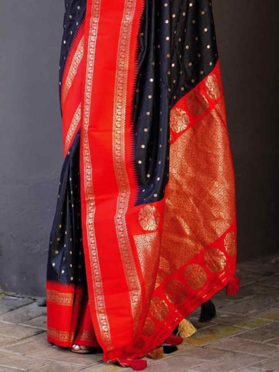 Black Banarasi Soft Silk Handwoven Wedding Festival Heavy Border Saree