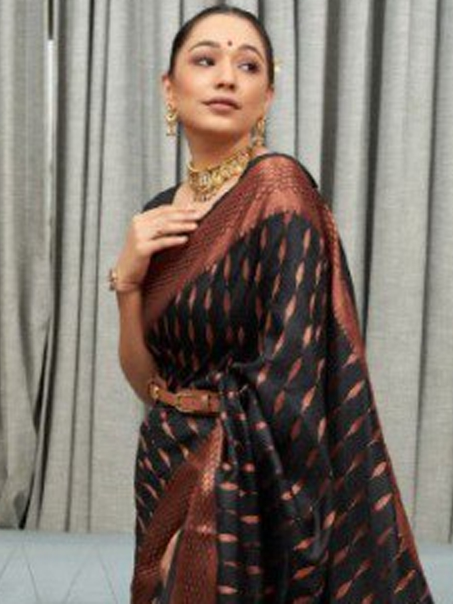 Black Banarasi Soft Silk Handwoven Wedding Festival Heavy Border Saree