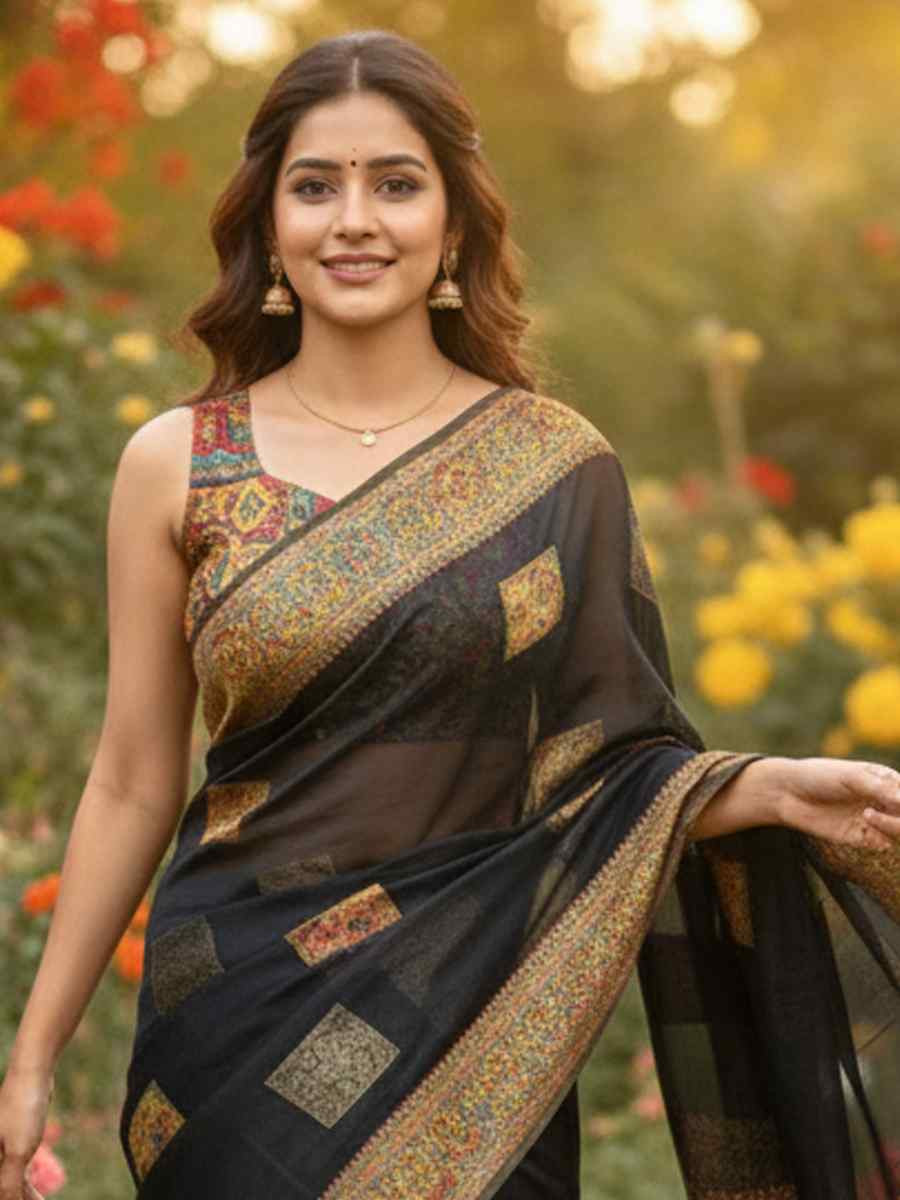 Black Banarasi Soft Silk Zari Handwoven Casual Reception Festival Wedding Fancy Classic Style Sarees