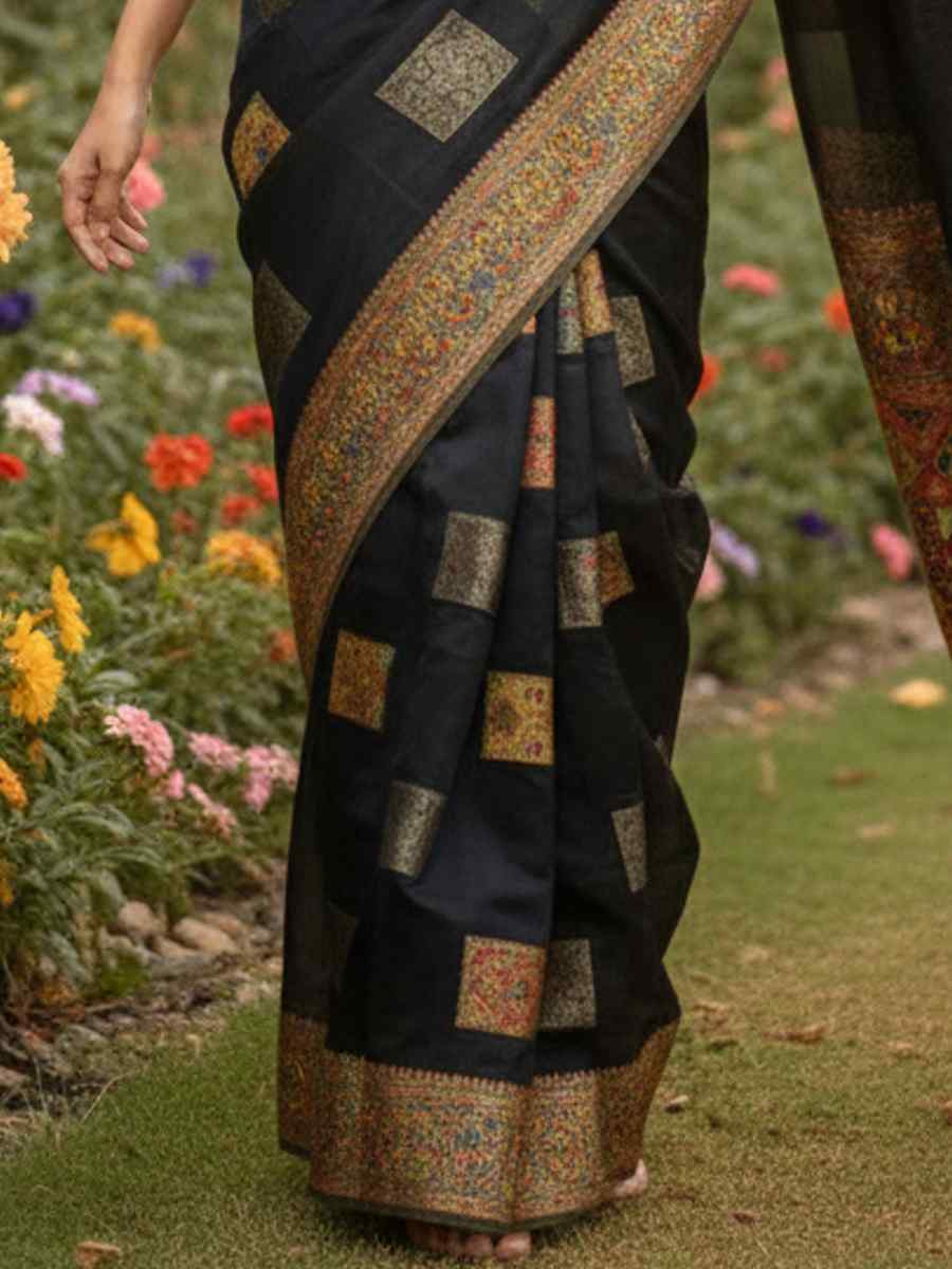 Black Banarasi Soft Silk Zari Handwoven Casual Reception Festival Wedding Fancy Classic Style Sarees