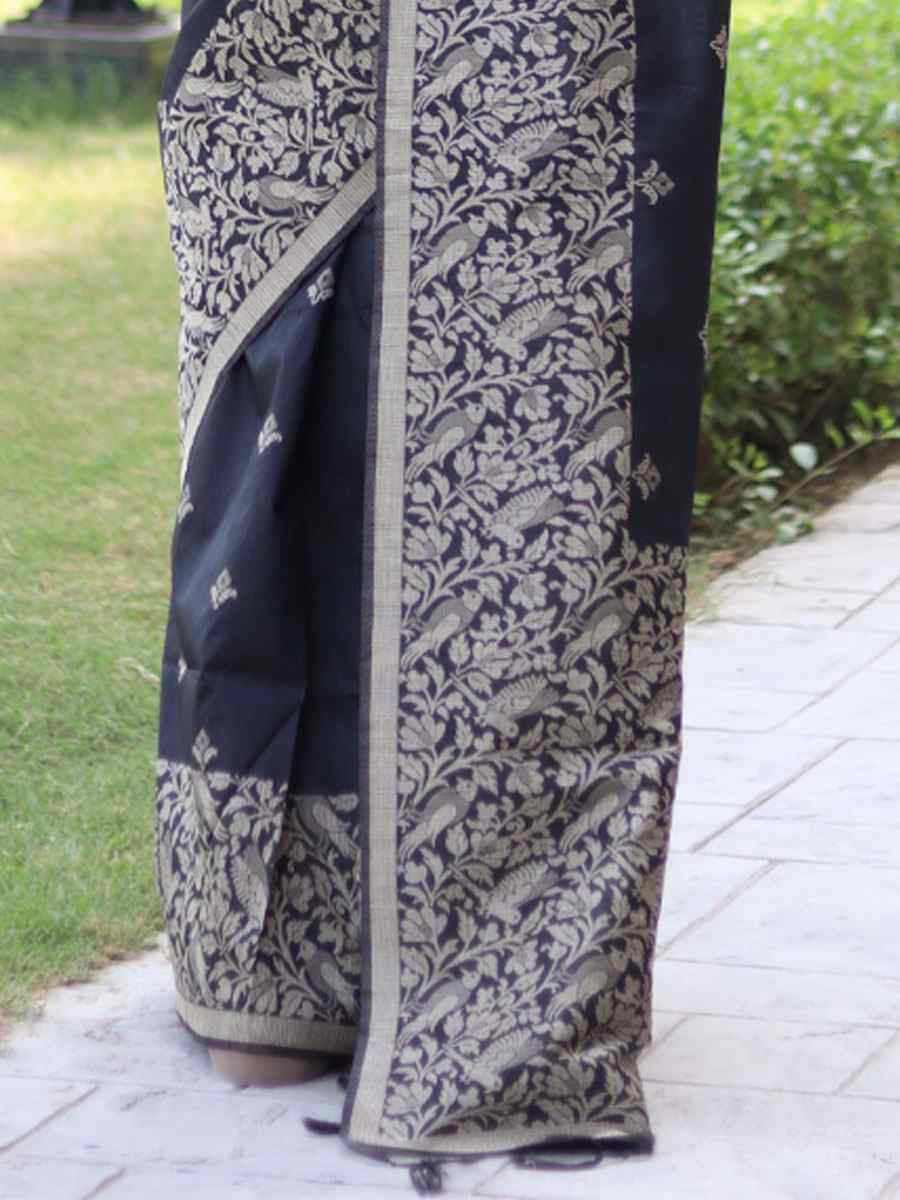 Black Banglori Handloom Raw Silk Handwoven Casual Reception Festival Wedding Fancy Classic Style Sarees