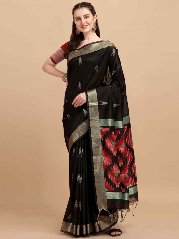 Black Banglori Raw Silk Handwoven Wedding Festival Heavy Border Saree