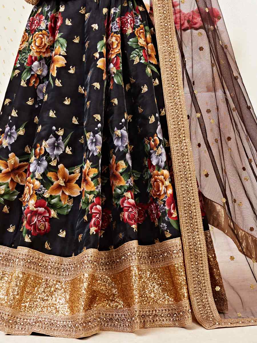 Black Banglori Satin Embroidered Festival Wedding Heavy Border Lehenga Choli