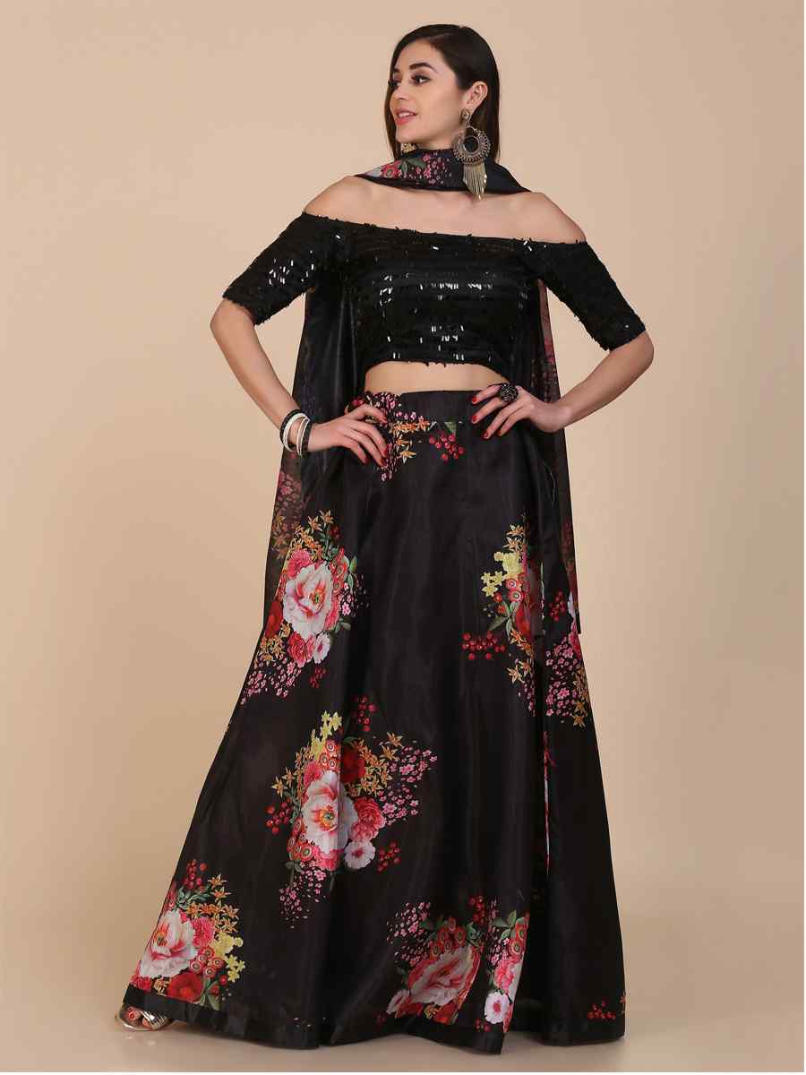 Black Banglory silk Embroidered Wedding Festival Heavy Border Lehenga Choli