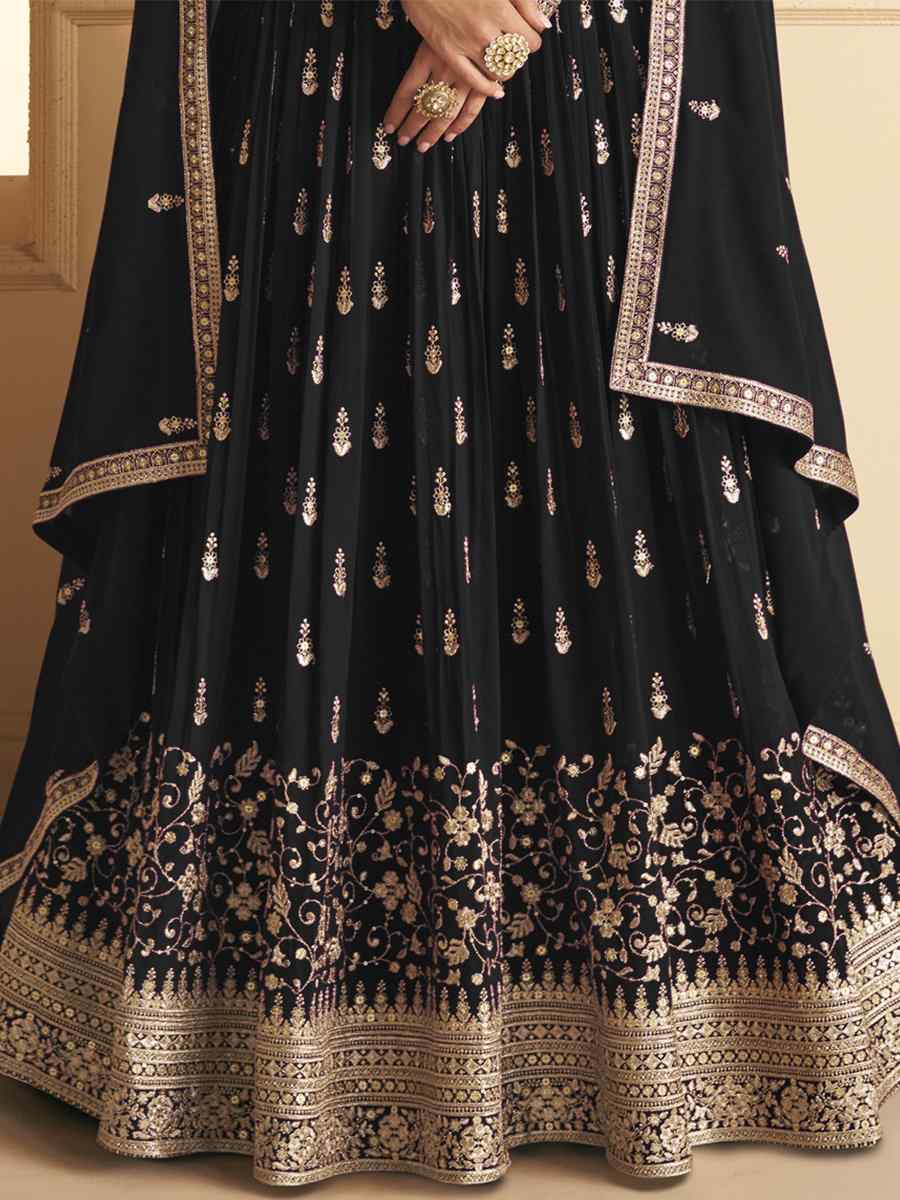 Black Blomming Vichitra Georgette Embroidered Festival Wedding Anarkali Salwar Kameez
