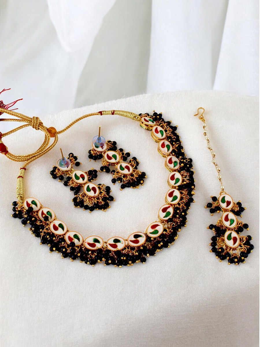 Black Brass Wedding Party Festival Wear Kundan Necklace