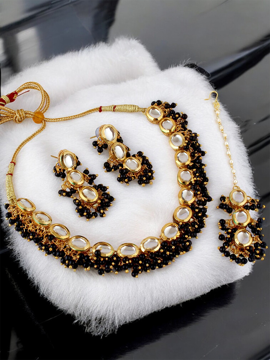Black Brass Wedding Party Festival Wear Kundan Necklace