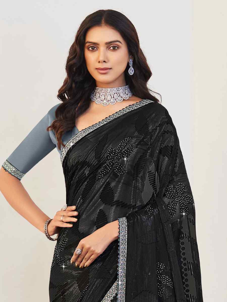Black Brasso Embroidered Party Festival Classic Style Saree
