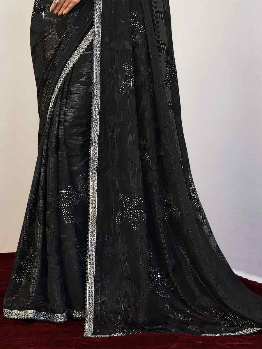 Black Brasso Embroidered Party Festival Classic Style Saree